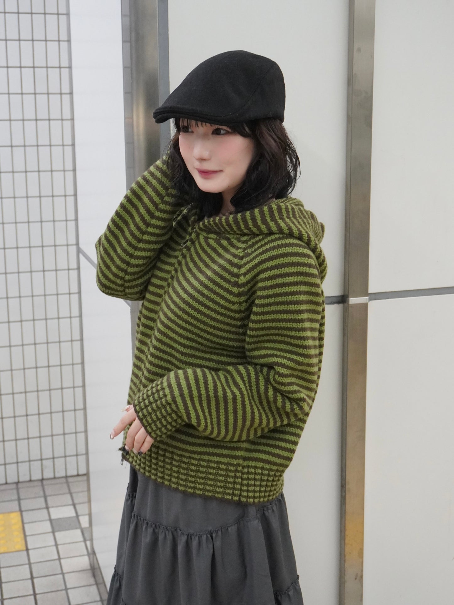 【即納】ボーダーニットダブルジップパーカー DPB85367S