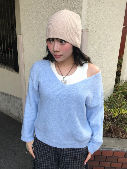 ワイドネックブルーニット DPB89205