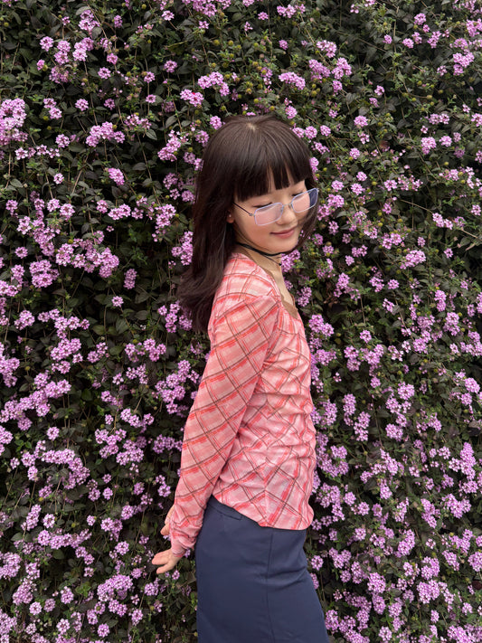 レトロピンクシアーチェックトップス DPA43814