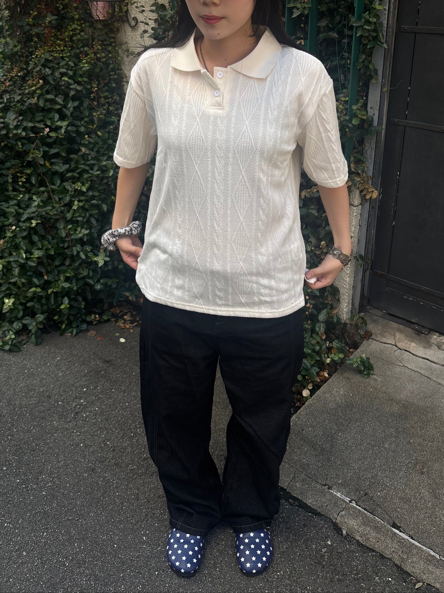 ホワイトニットポロTシャツ DPB89052