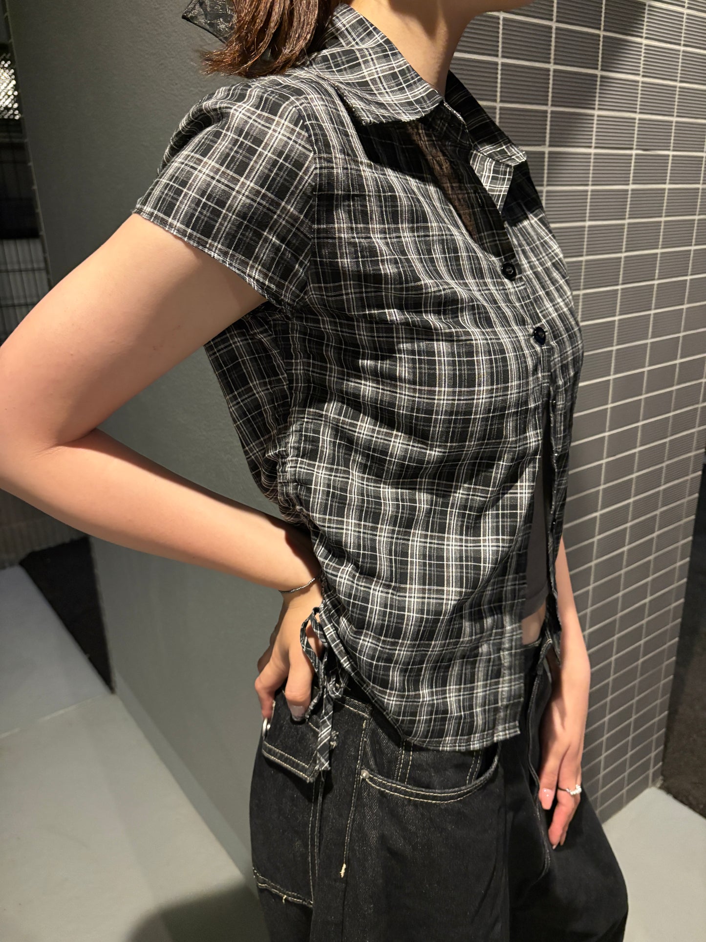 ドローストリングショートチェックシャツ DPC08050