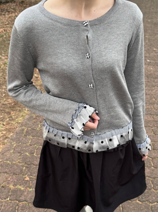 チェックボタンドットフリルカーディガン DPC03032