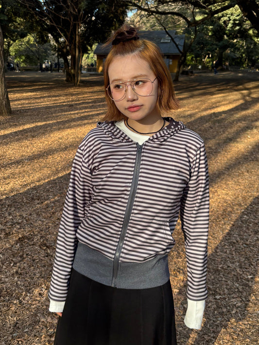 ボーダードットジップパーカーグレー DPC04017