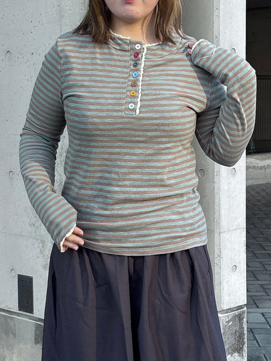 ボーダーヘンリーネックTシャツ DPB97097