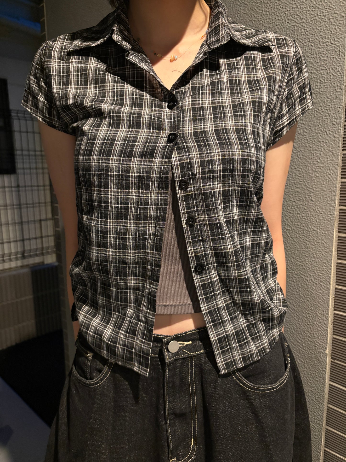 ドローストリングショートチェックシャツ DPC08050