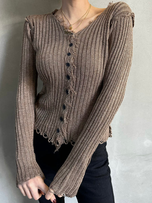 フロントボタンリブニットトップス DPB26271