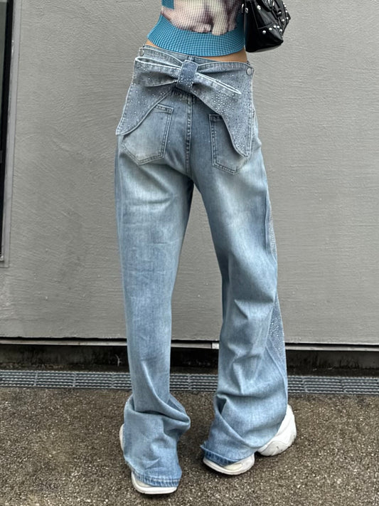 バックリボンストーンデニムパンツ DPB86305