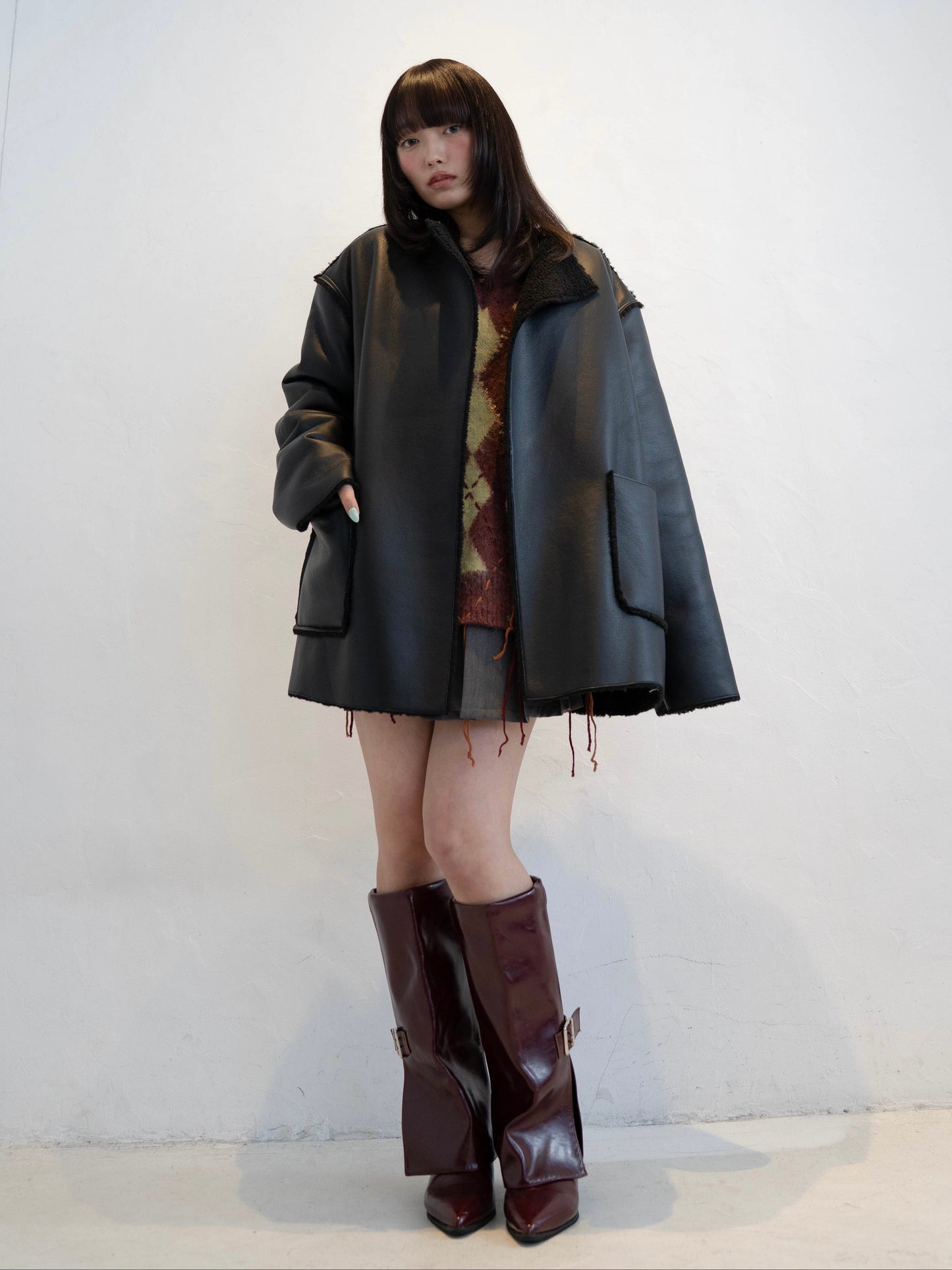 ポイントボアフェイクレザージャケット DPC02010