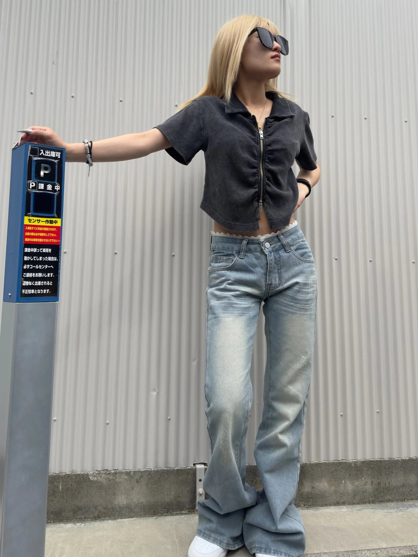 レースデザインローライズデニムパンツ DPB42374