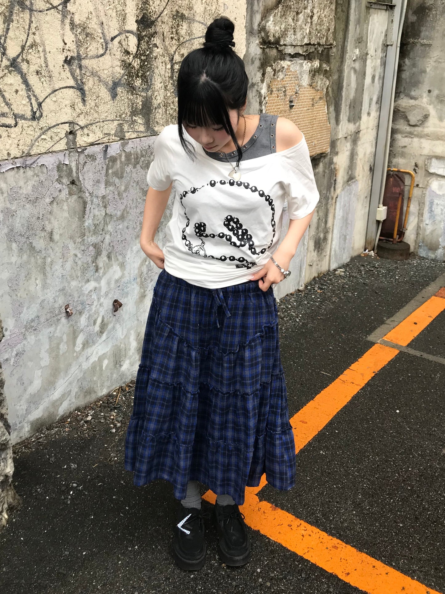 ロングチェックフリルスカート DPB89256