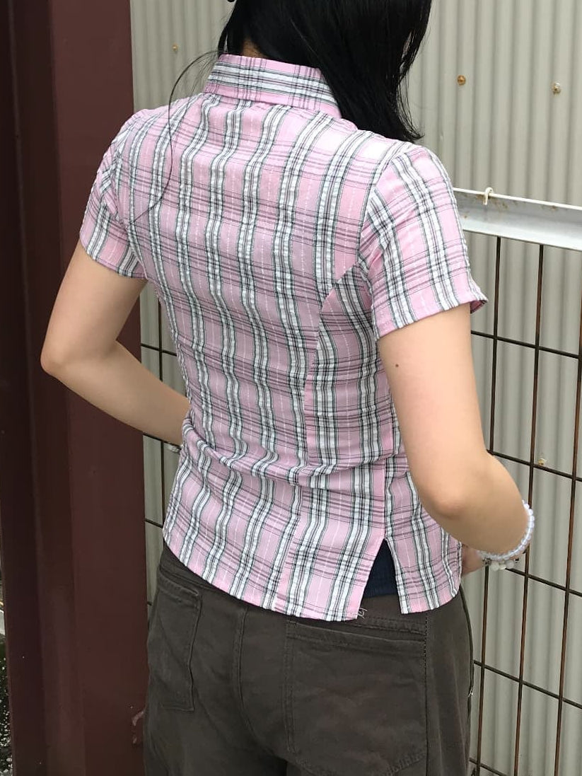 ピンクチェックシャツトップス DPB89296