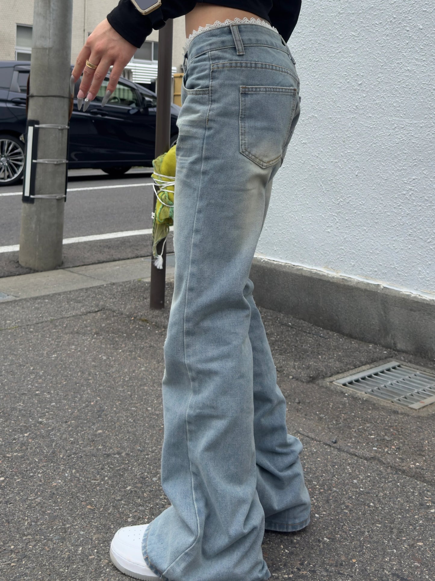 レースデザインローライズデニムパンツ DPB42374