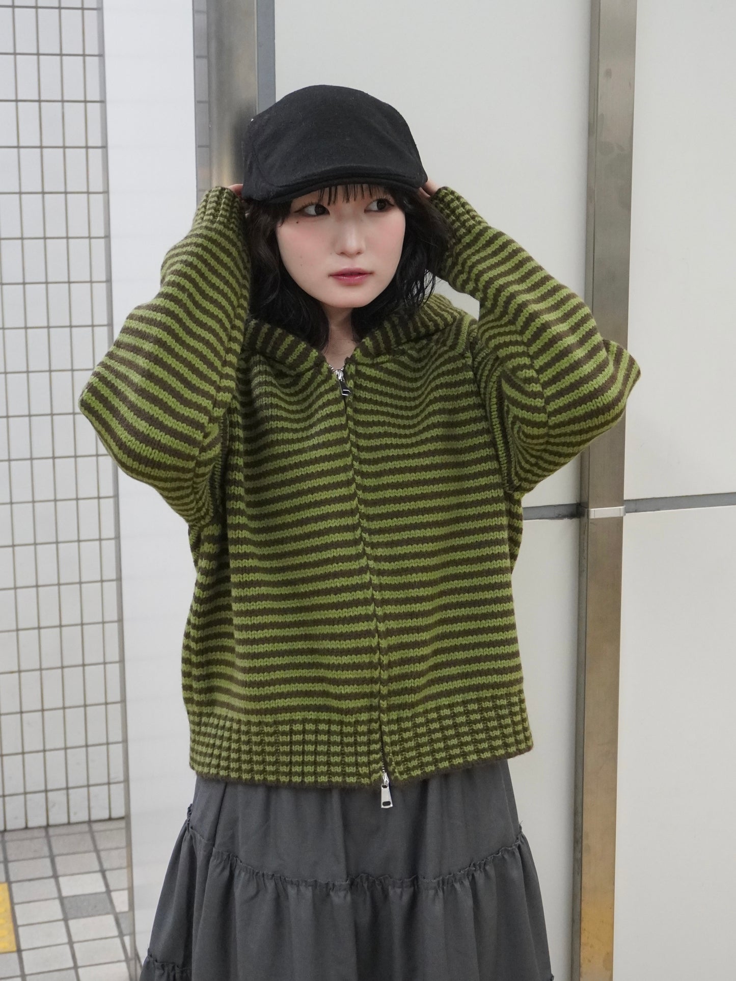 【即納】ボーダーニットダブルジップパーカー DPB85367S