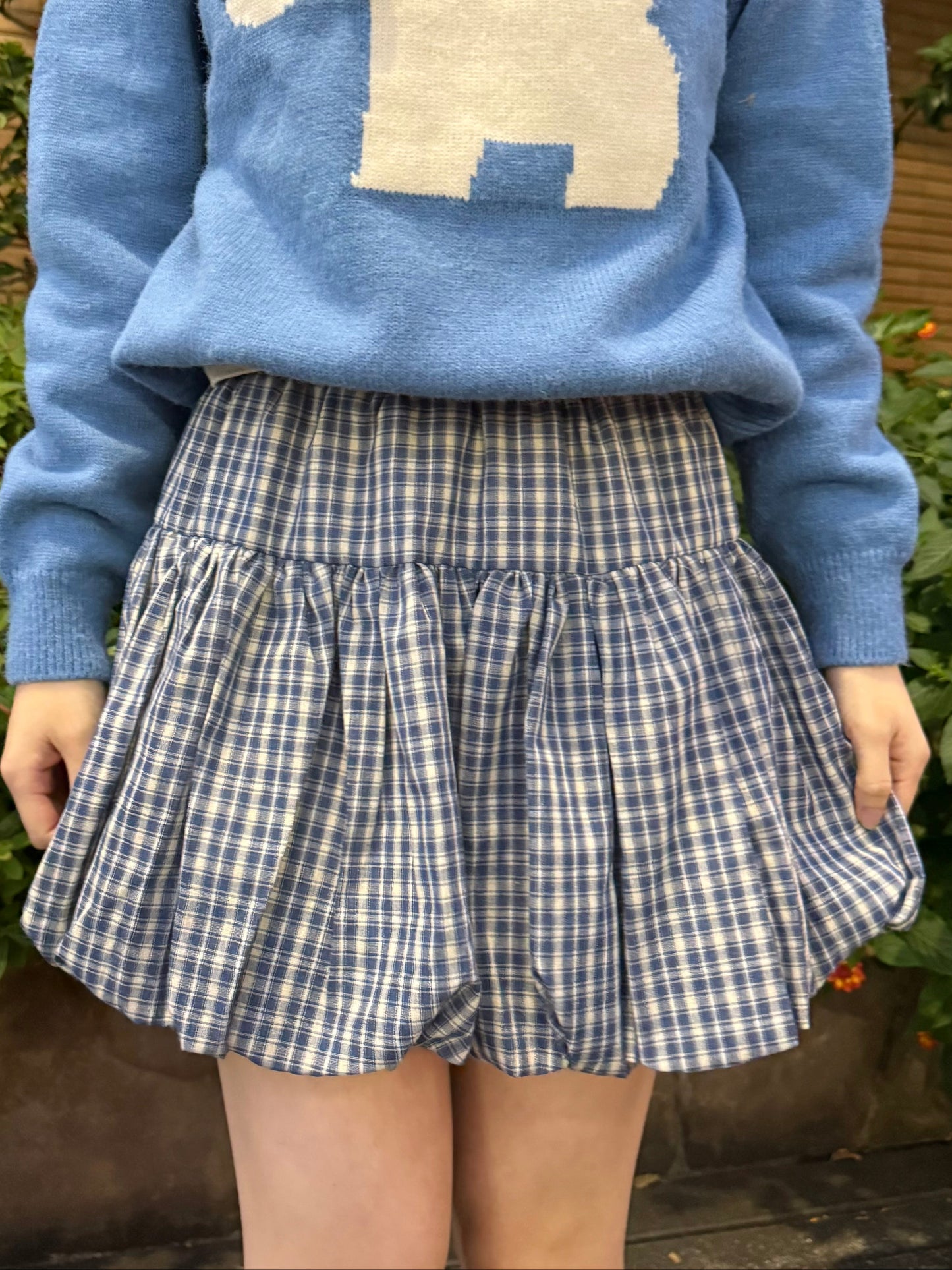 ブルーチェックバルーンスカート DPA43688