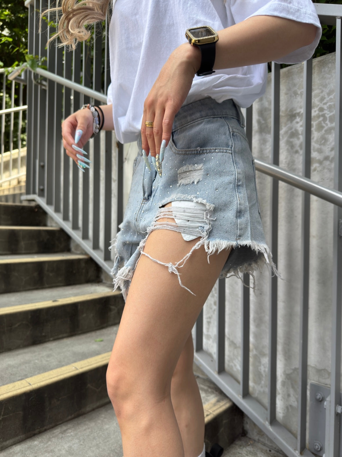 ストーンショートデニムパンツ DPB42382