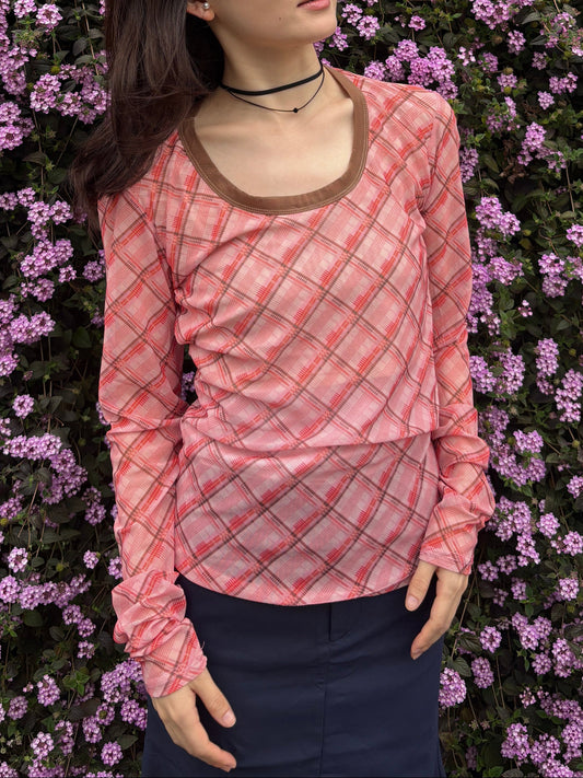 レトロピンクシアーチェックトップス DPA43814