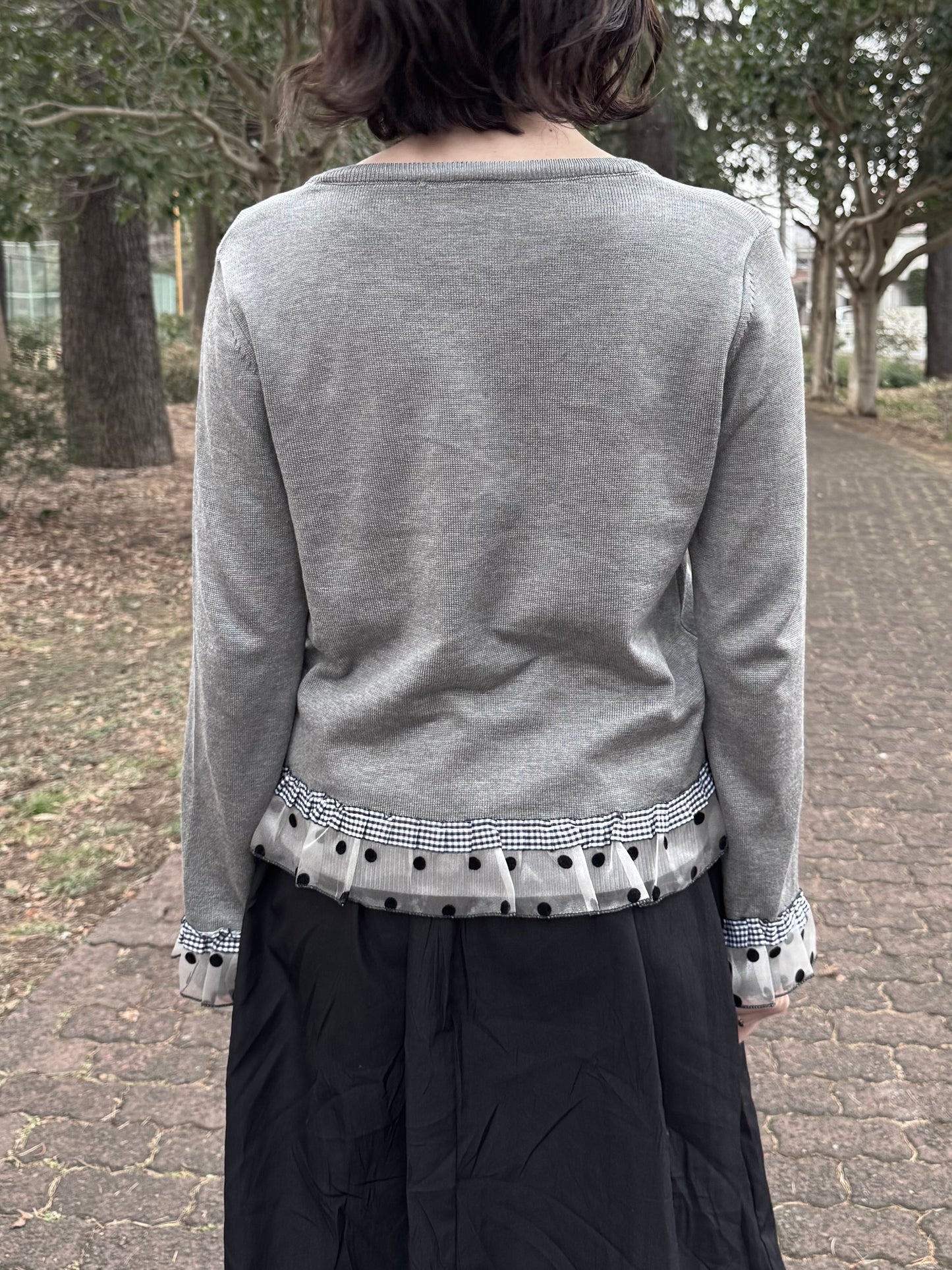 チェックボタンドットフリルカーディガン DPC03032