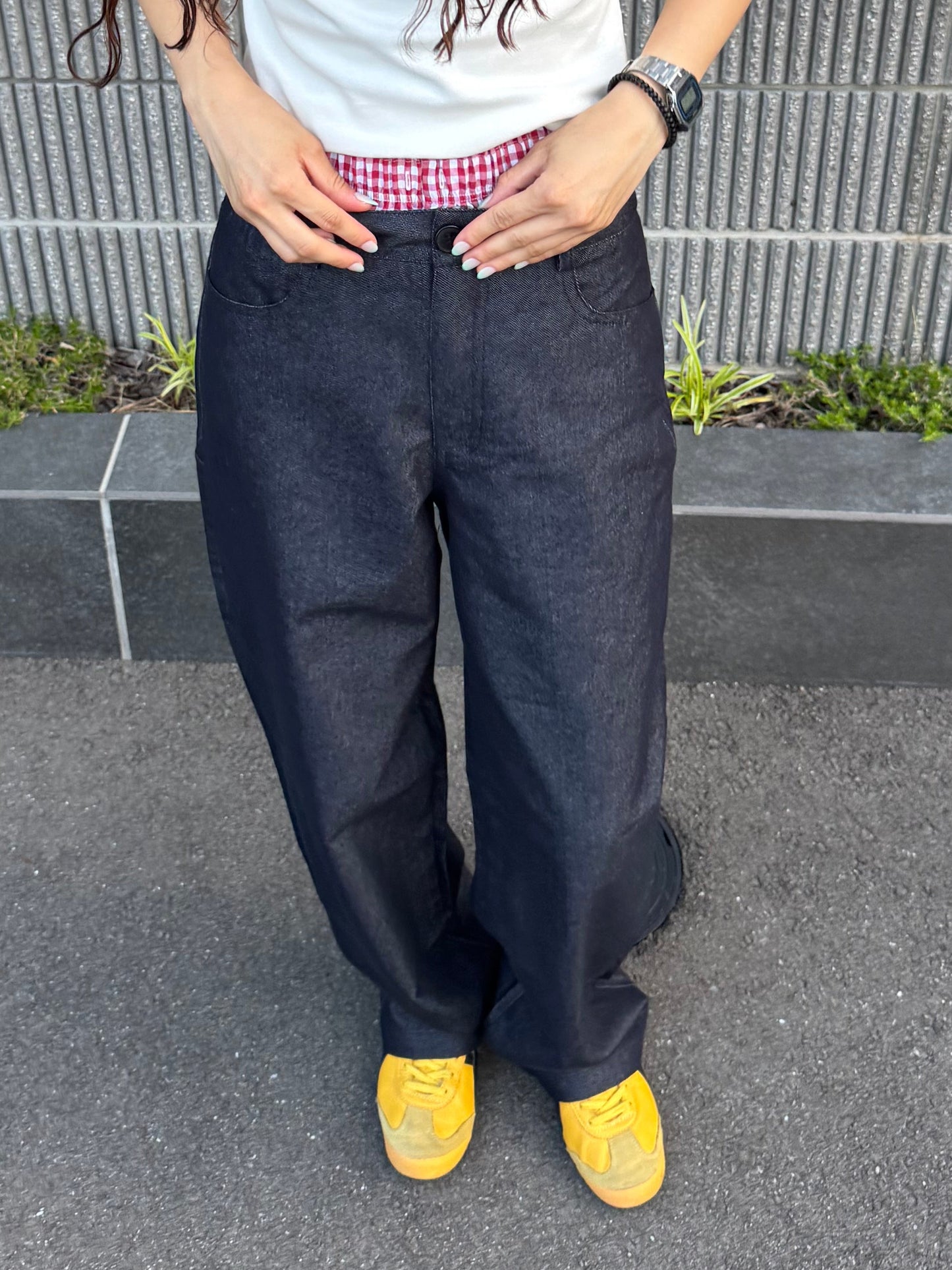 バックポケットステッチワイドデニムパンツ DPC07024