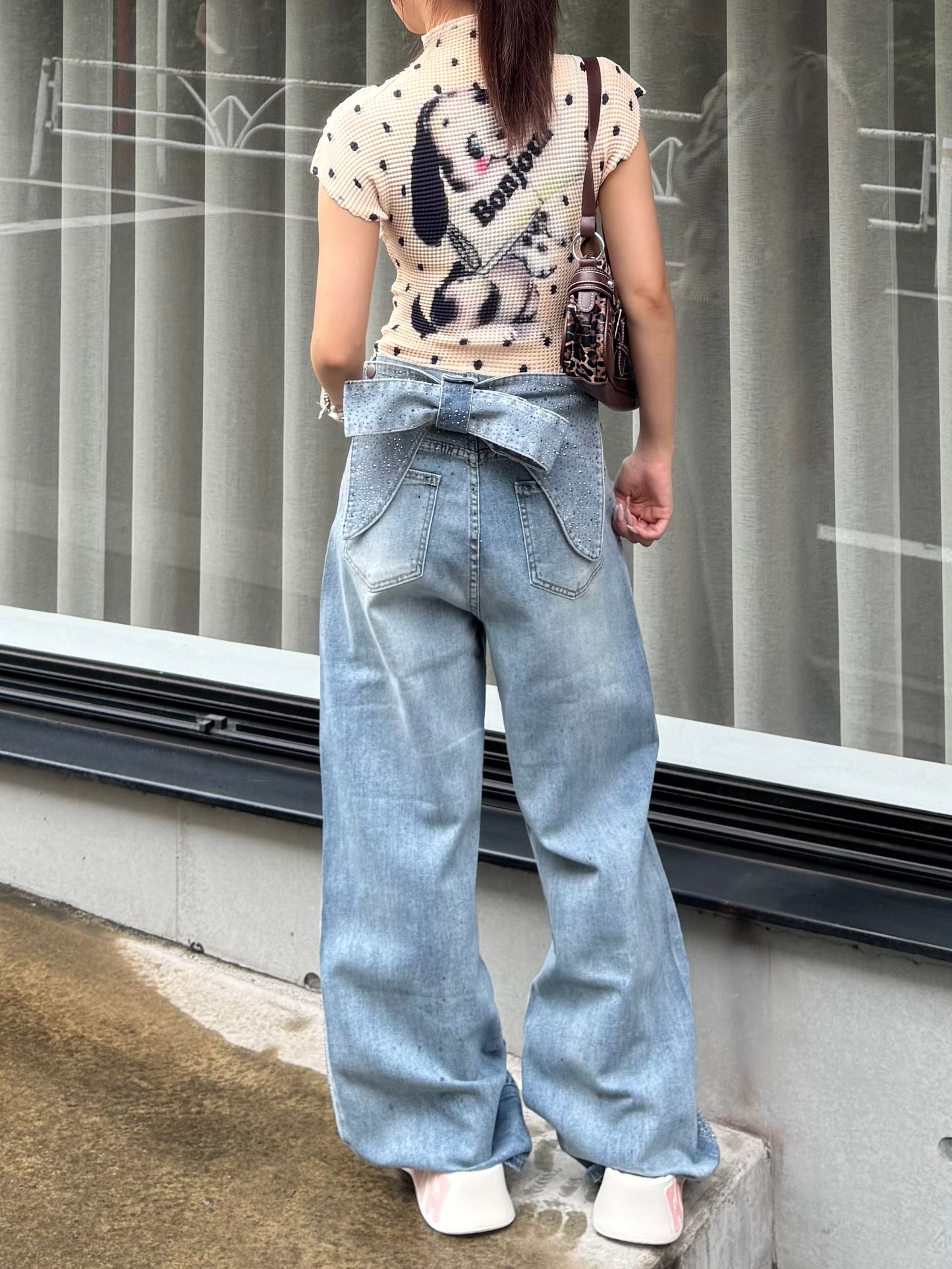 バックリボンストーンデニムパンツ DPB86305