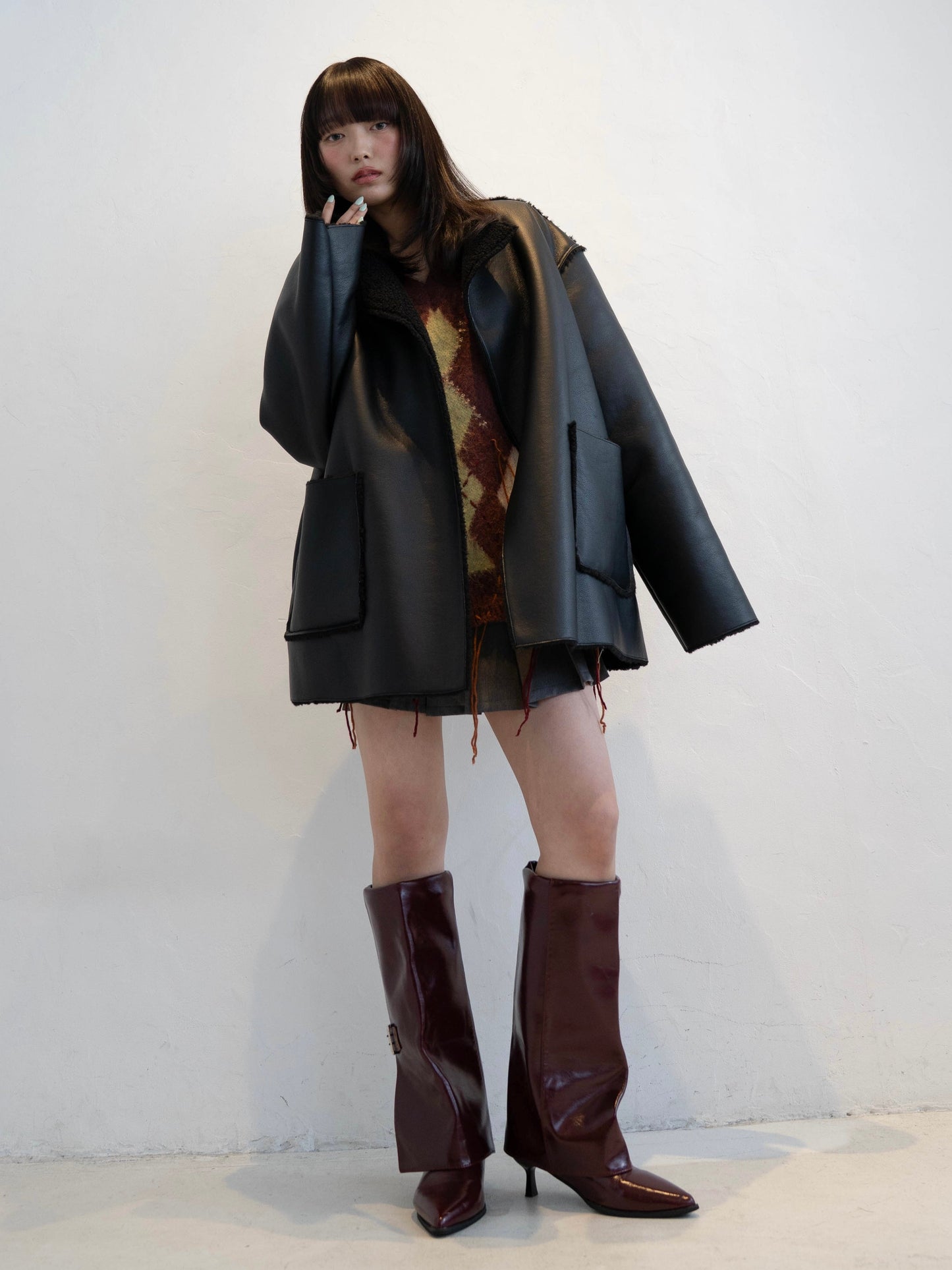 ポイントボアフェイクレザージャケット DPC02010