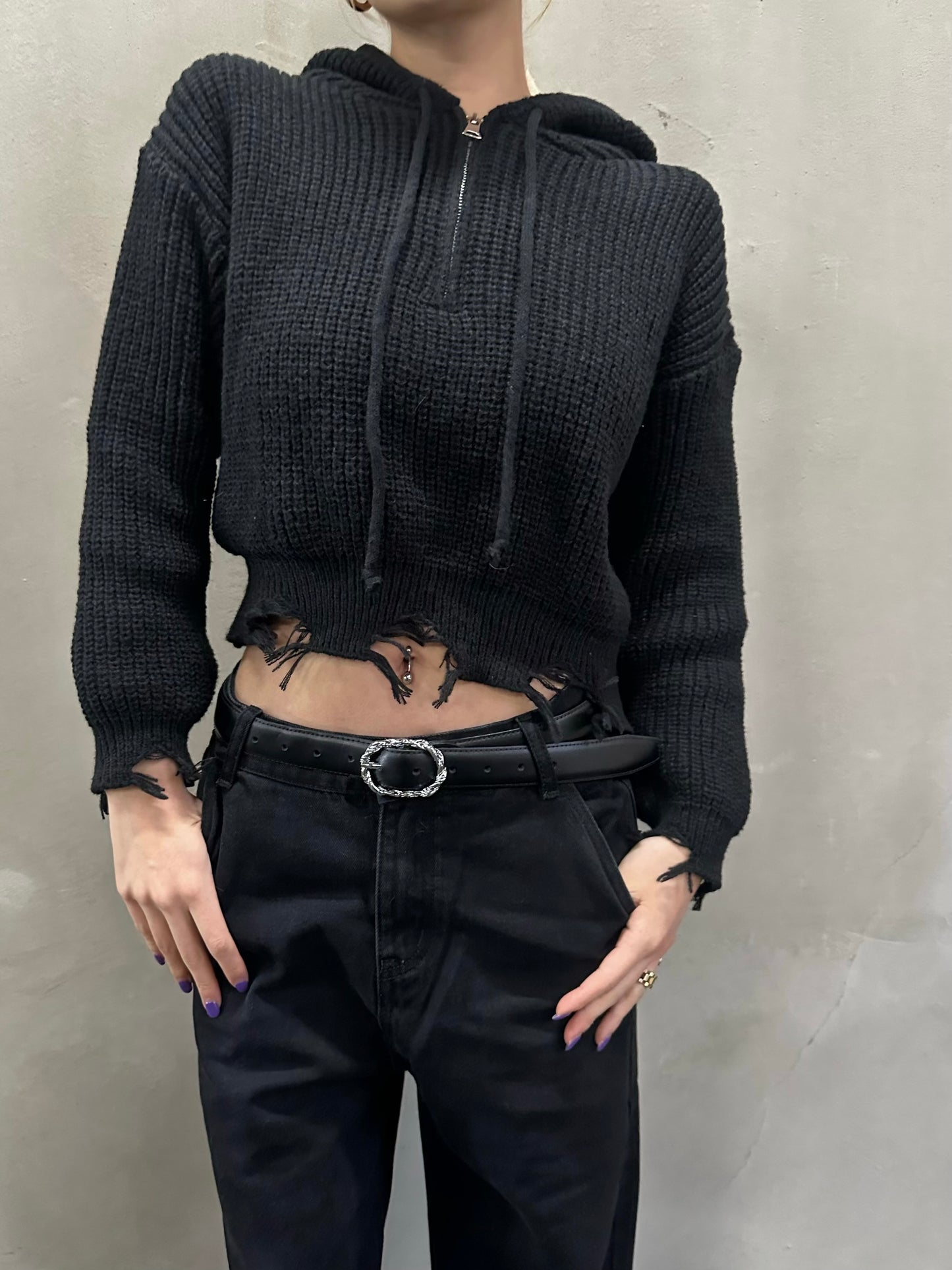 ダメージフードニットパーカー DPB26664