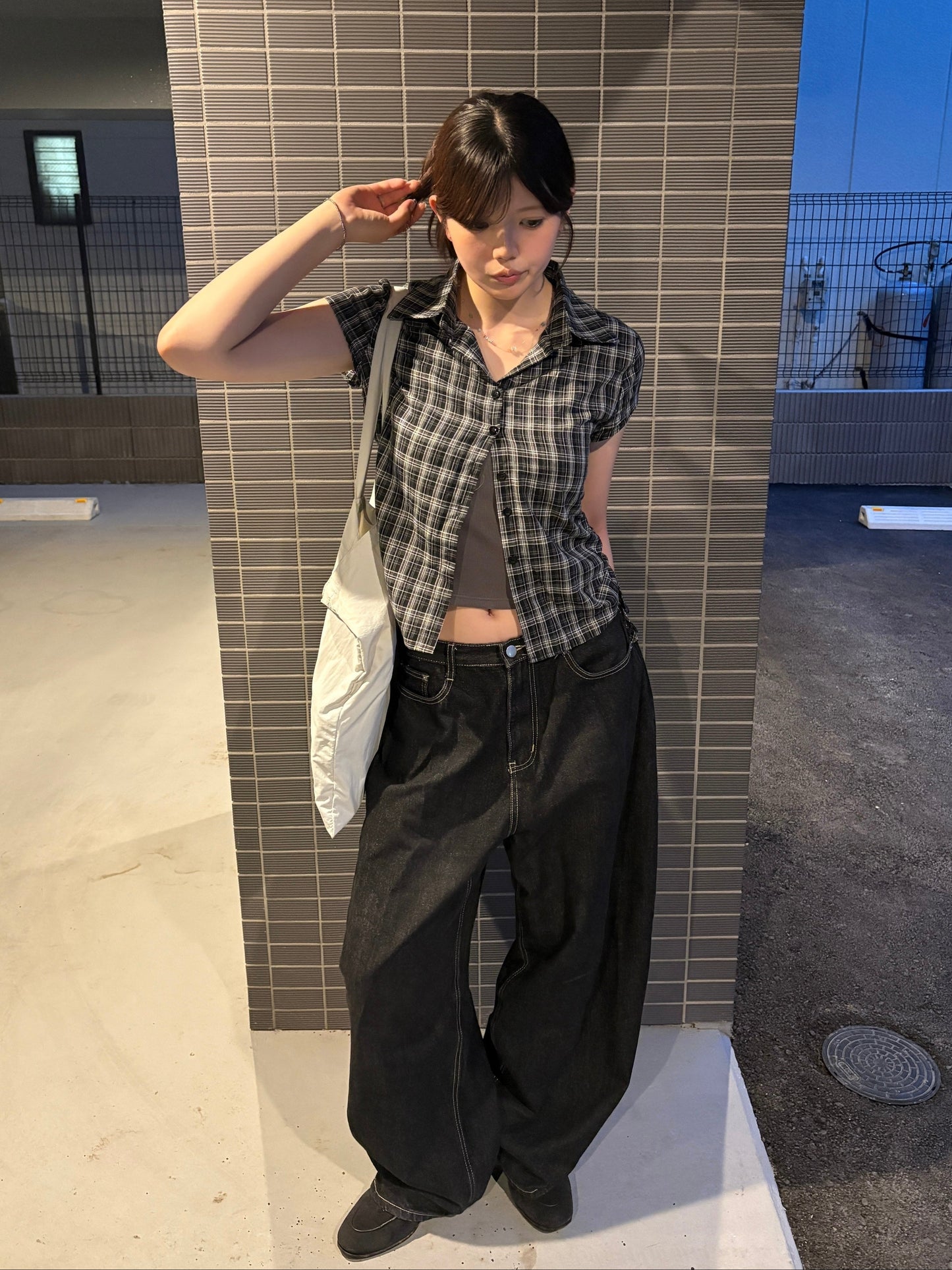 ドローストリングショートチェックシャツ DPC08050