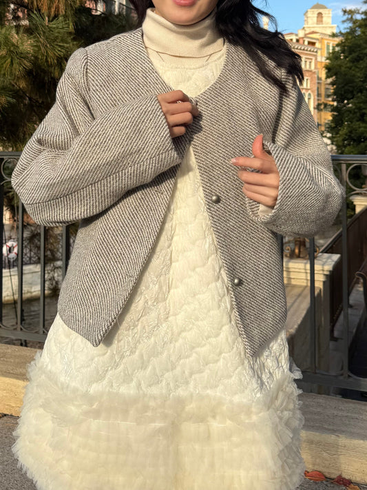 ノーカラーツイードジャケット DPA43718