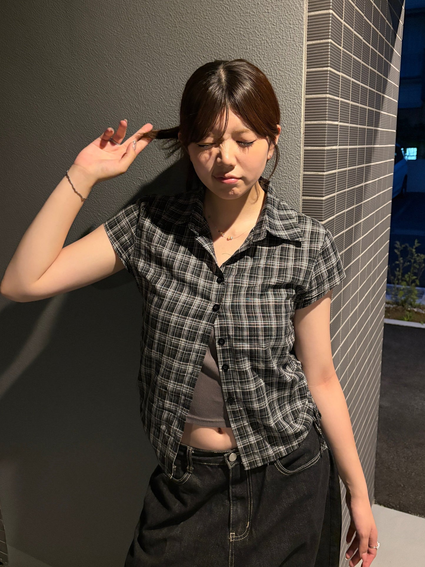 ドローストリングショートチェックシャツ DPC08050