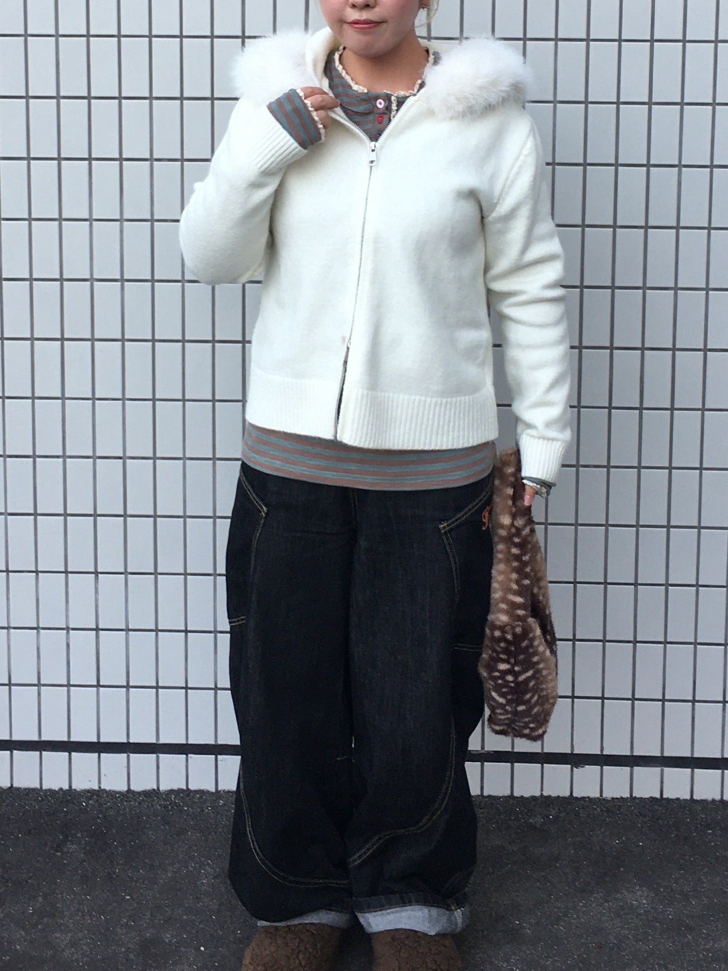 ファーフードニットパーカー DPB97066