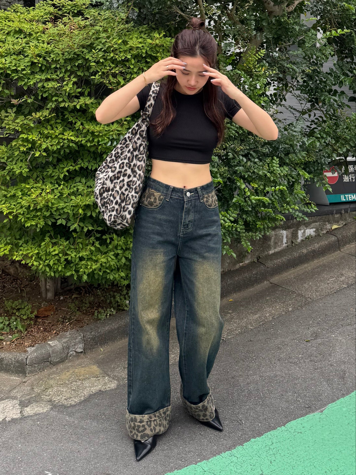 ポイントレオパードデニムパンツ DPB47432