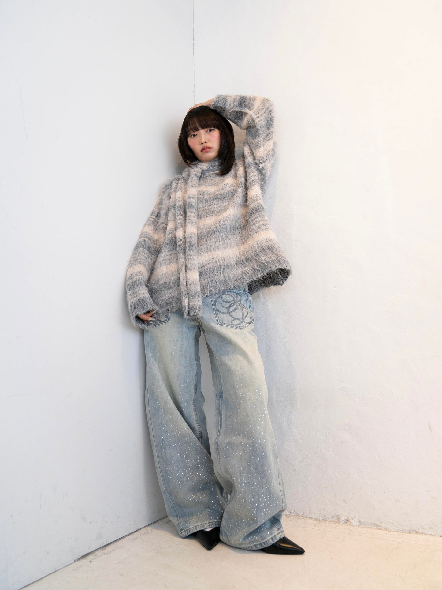 リボンマフラーボーダーニット DPC02005