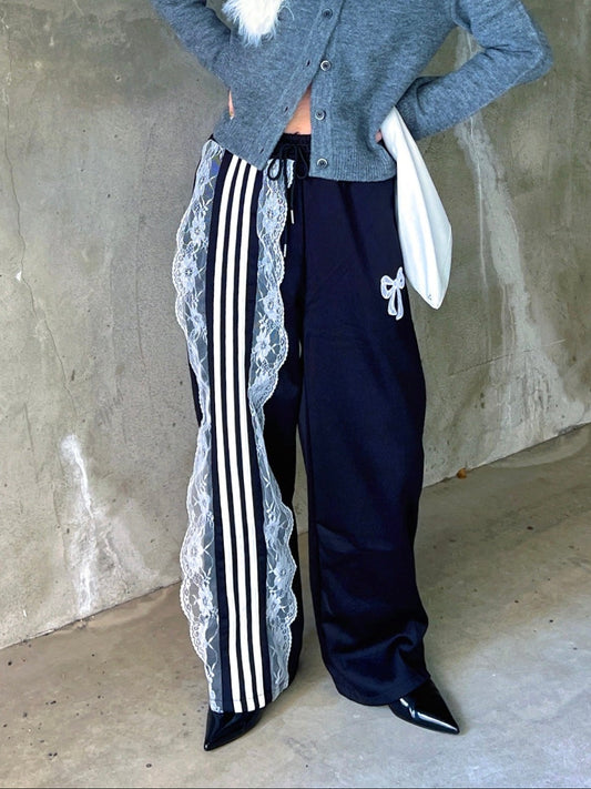 アシメレースラインナイロンワイドパンツ DPB79229