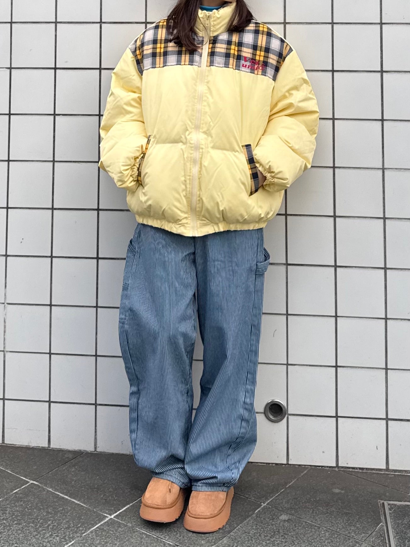 イエローチェックダウンジャケット DPB91045