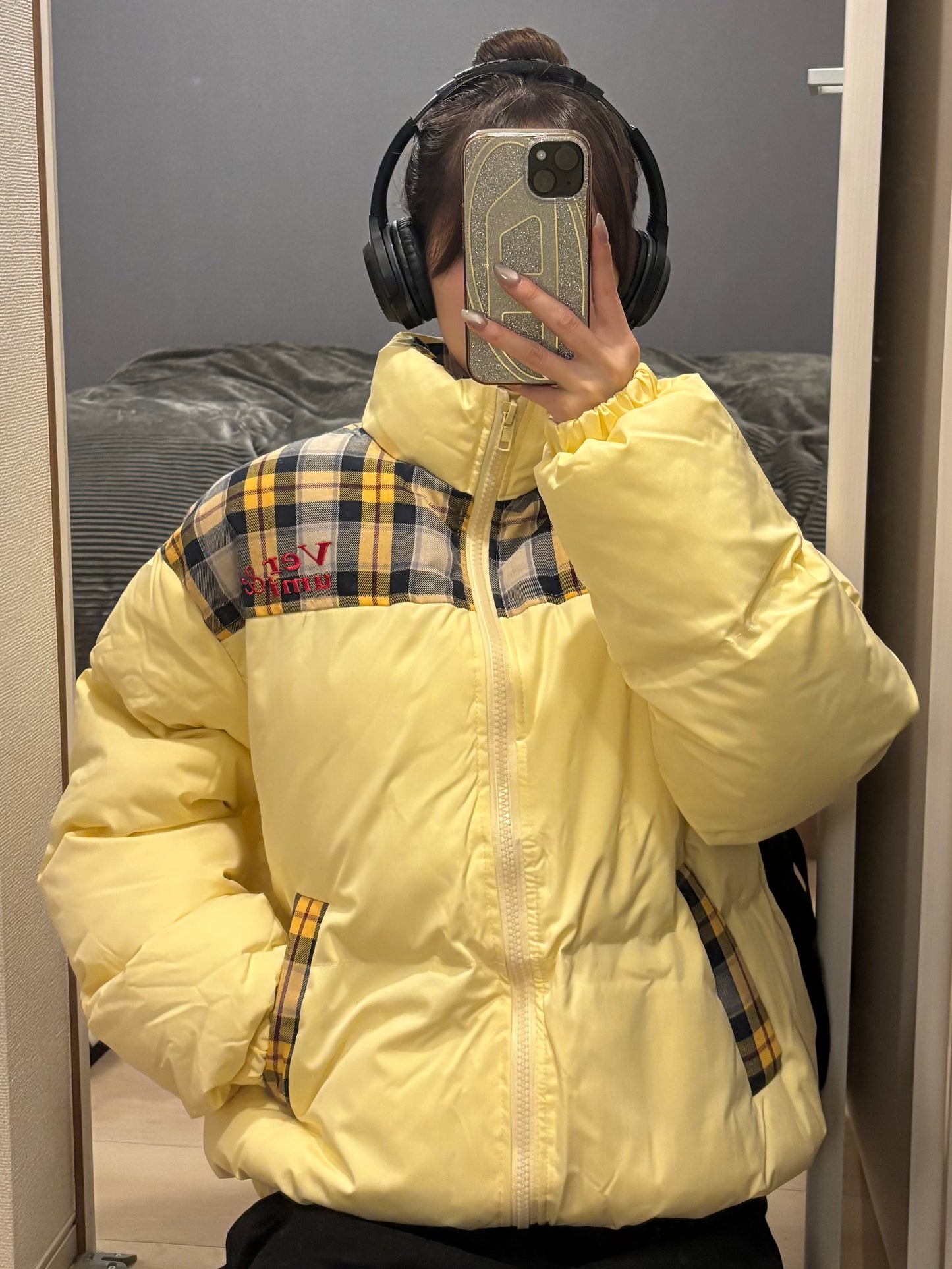 イエローチェックダウンジャケット DPB88103