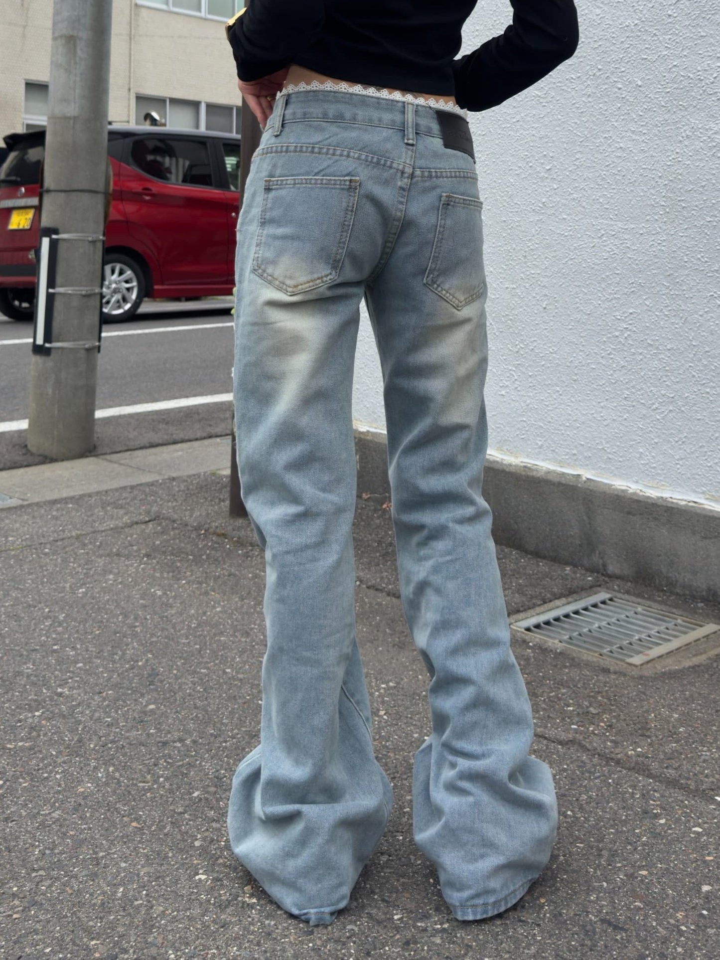 レースデザインローライズデニムパンツ DPB42374