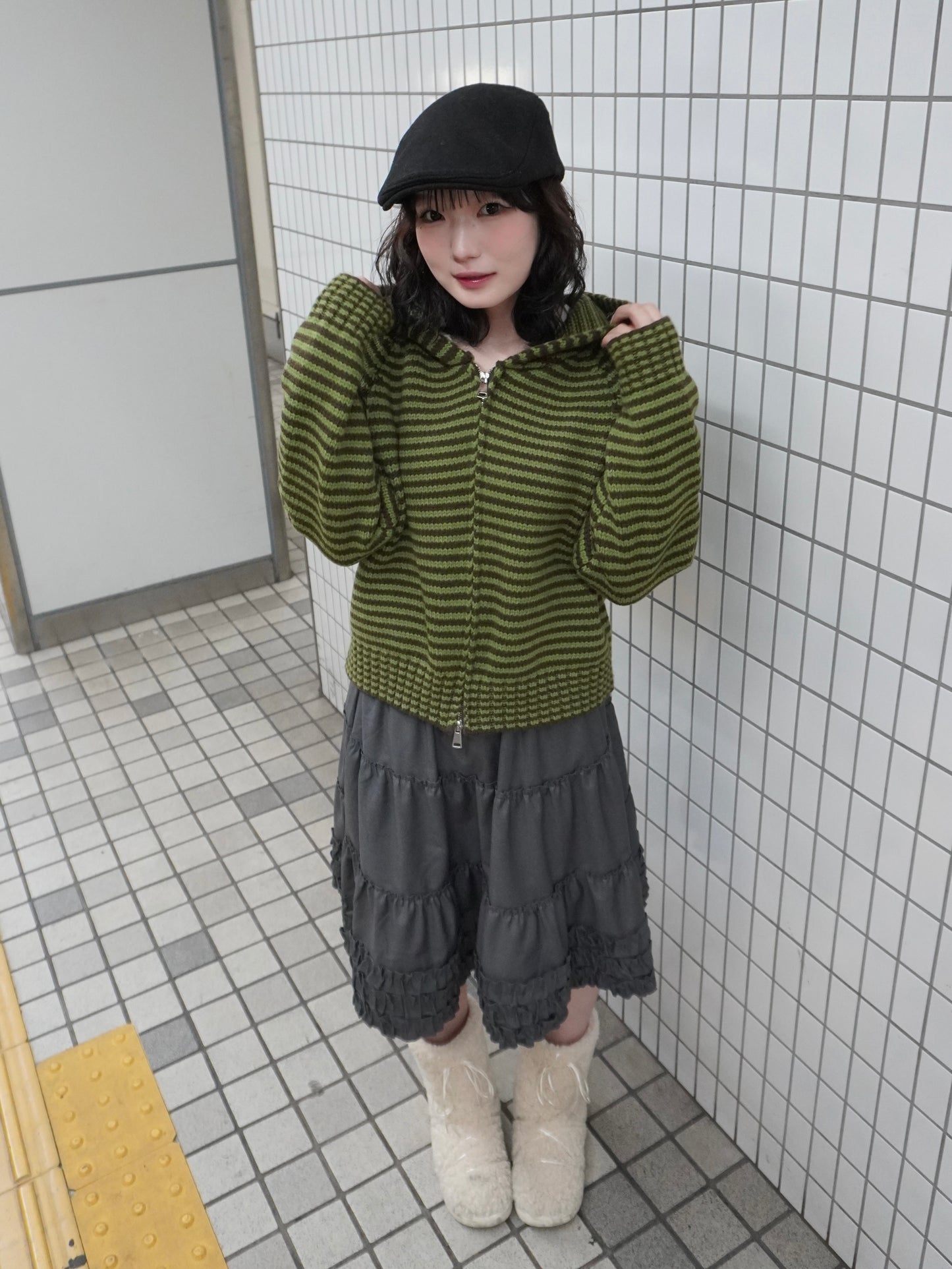 【即納】ボーダーニットダブルジップパーカー DPB85367S