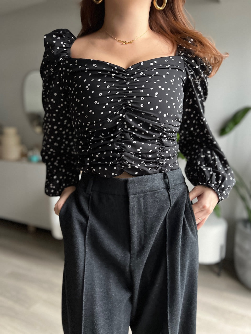 スクエアネックドットブラウス DPB56329