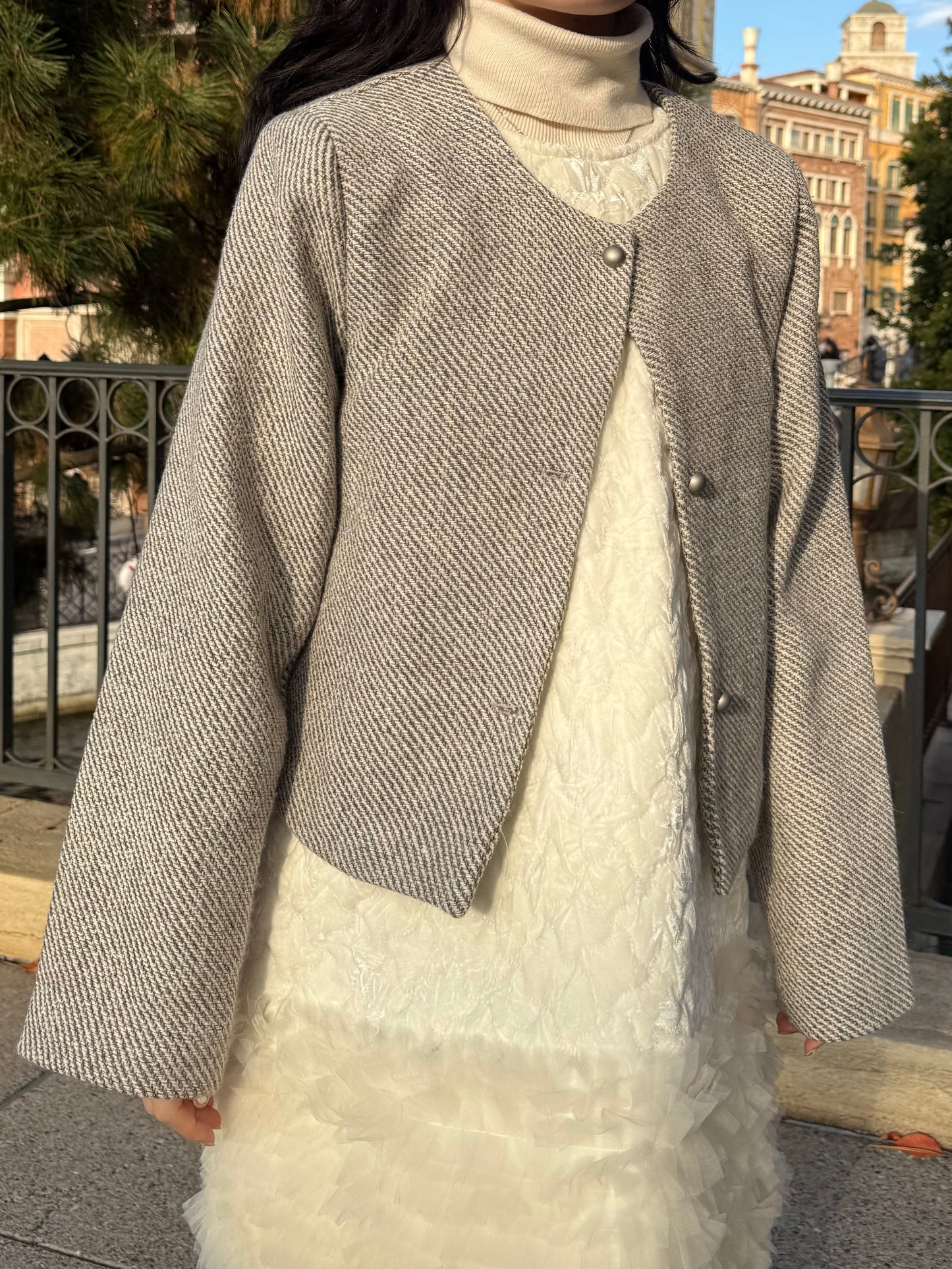 ノーカラーツイードジャケット DPA43718