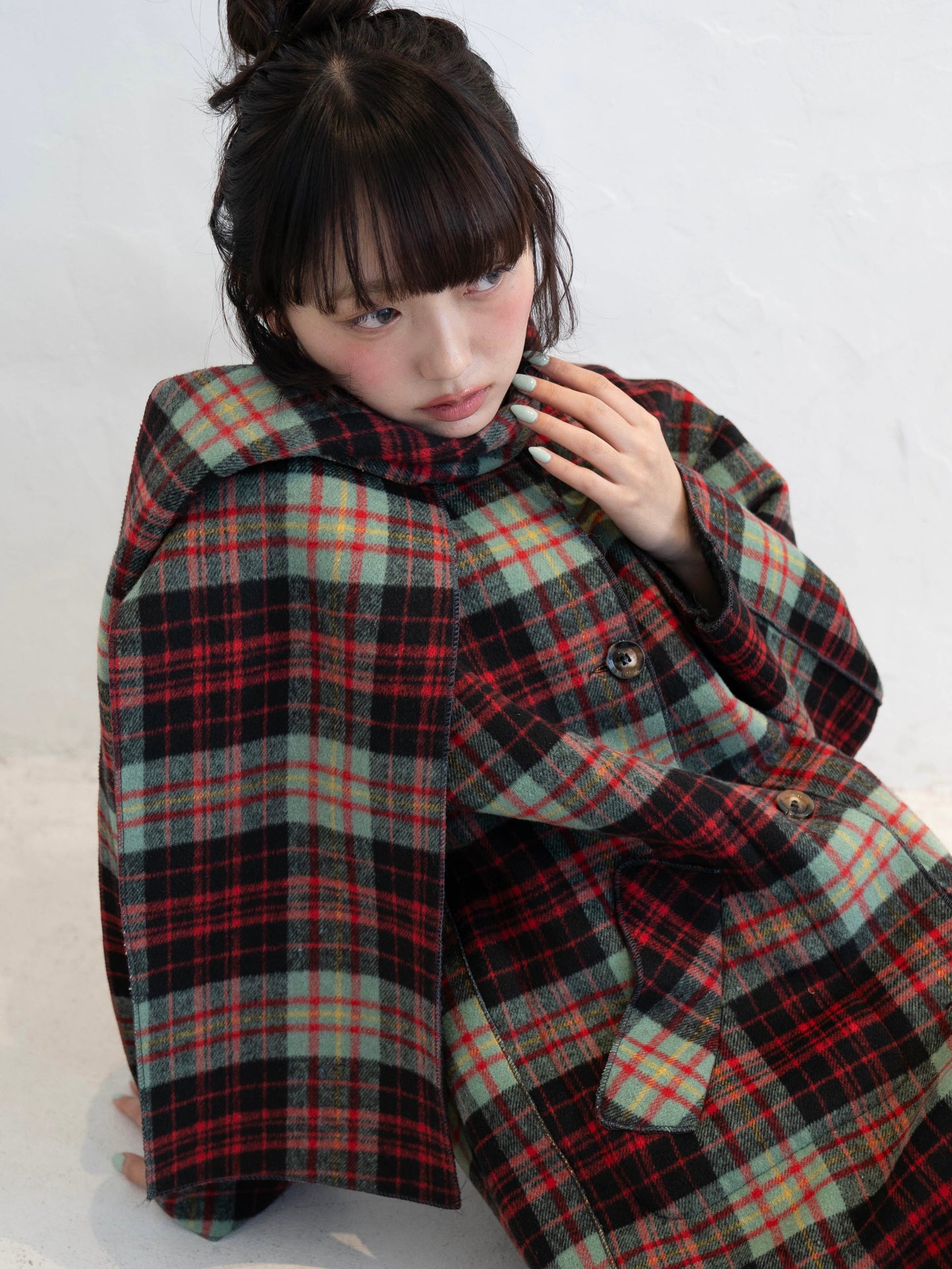 マフラー付きチェックロングコート DPC02015