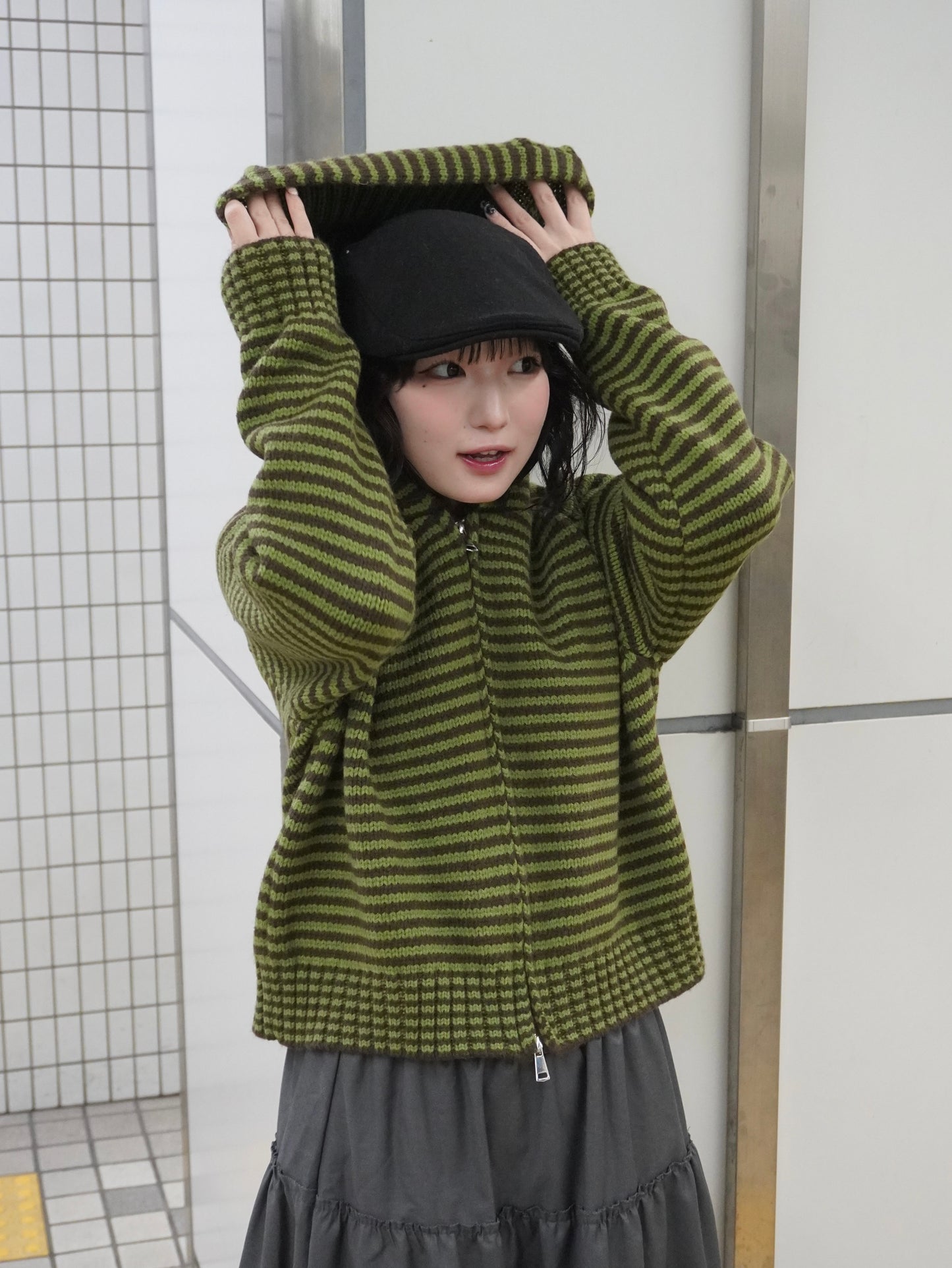 【即納】ボーダーニットダブルジップパーカー DPB85367S