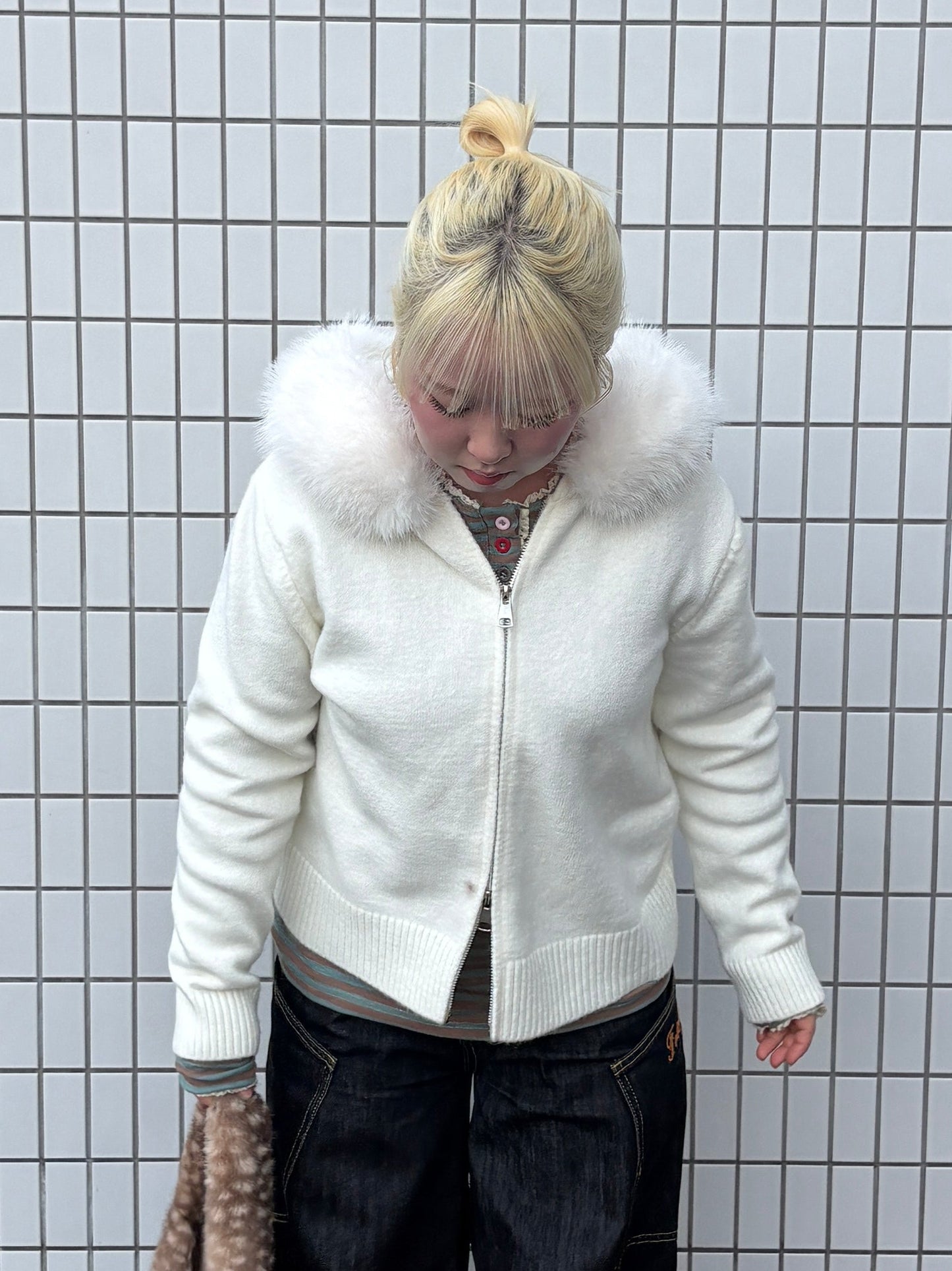 ファーフードニットパーカー DPB97066