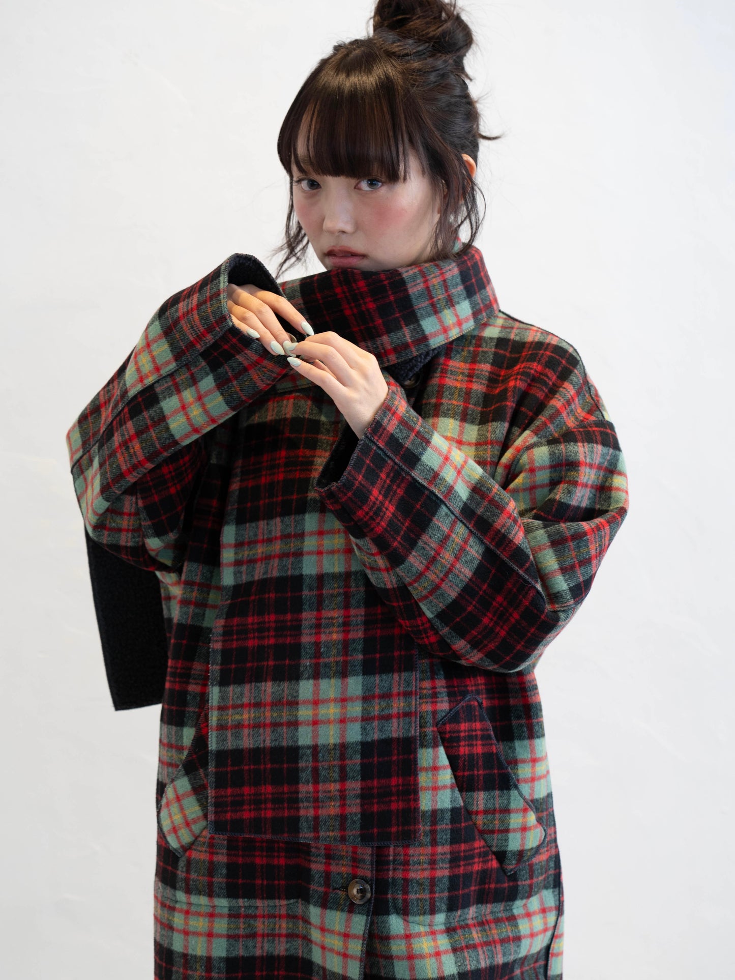 マフラー付きチェックロングコート DPC02015