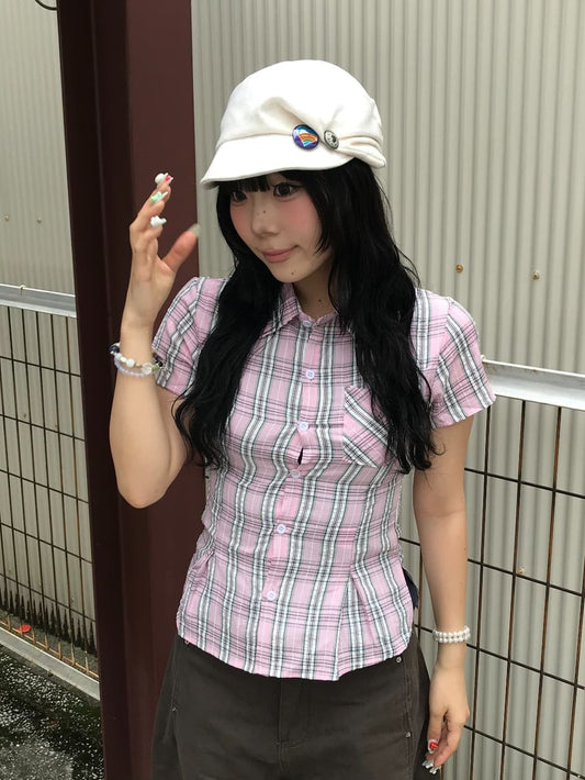 ピンクチェックシャツトップス DPB89296