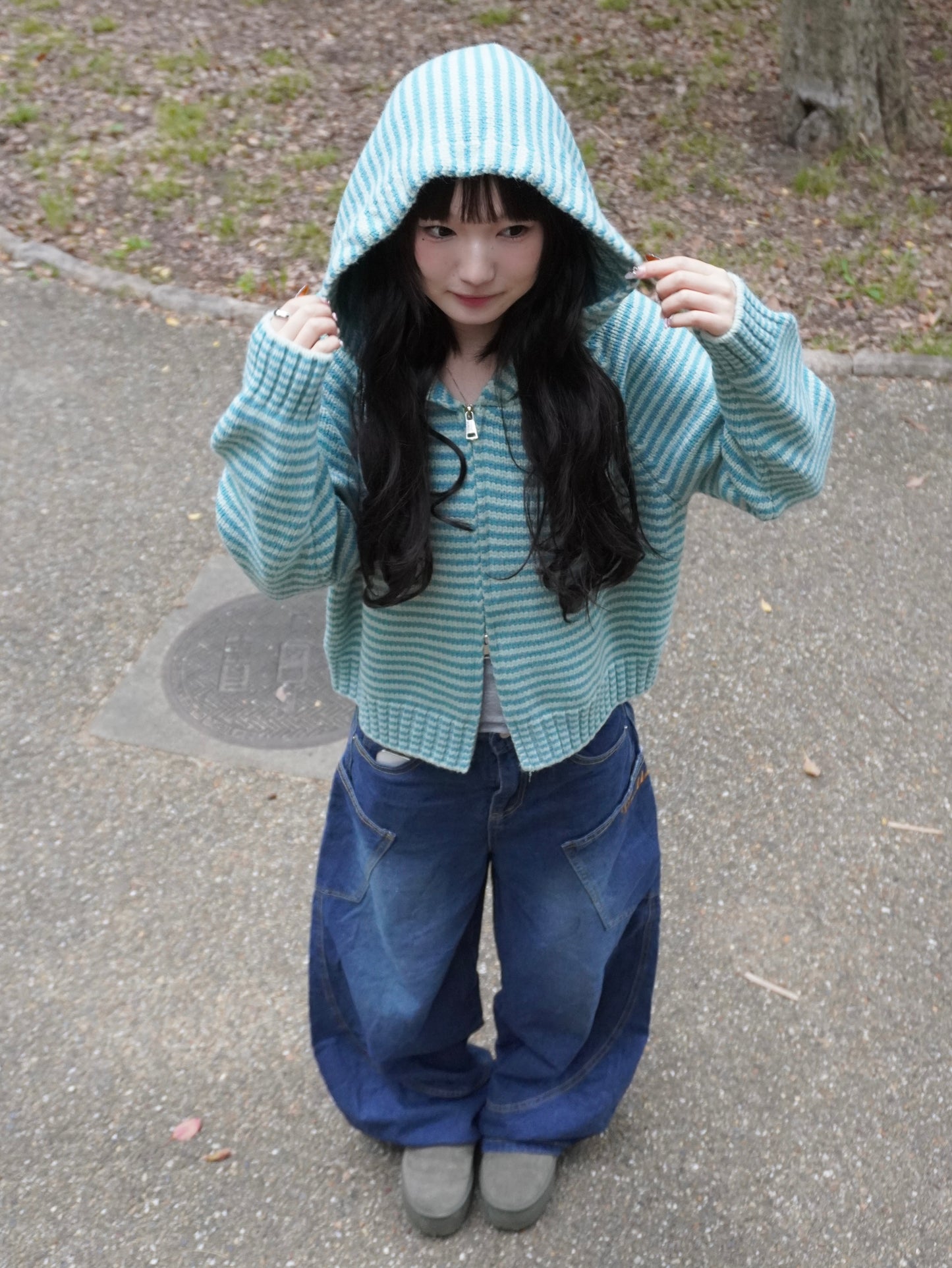 ボーダーニットダブルジップパーカー DPB85367