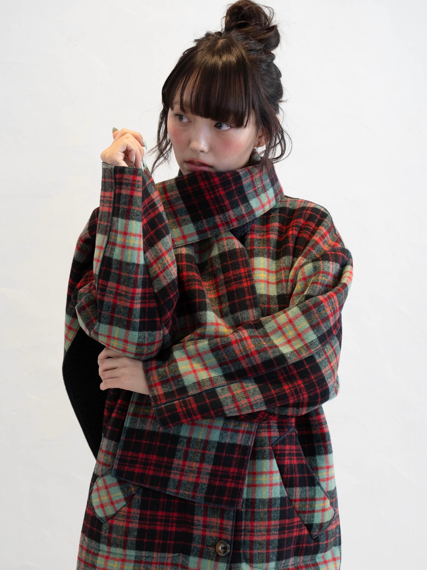 マフラー付きチェックロングコート DPC02015