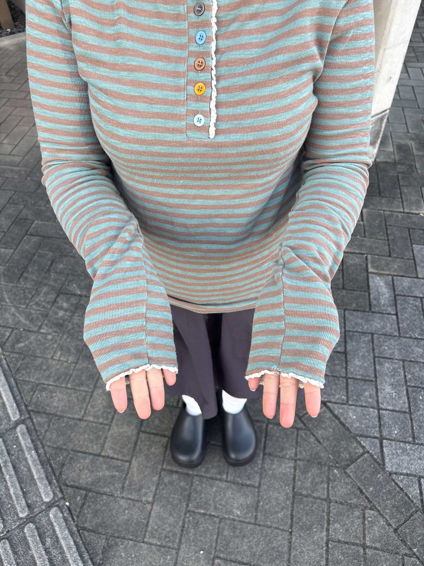 ボーダーヘンリーネックTシャツ DPB97097