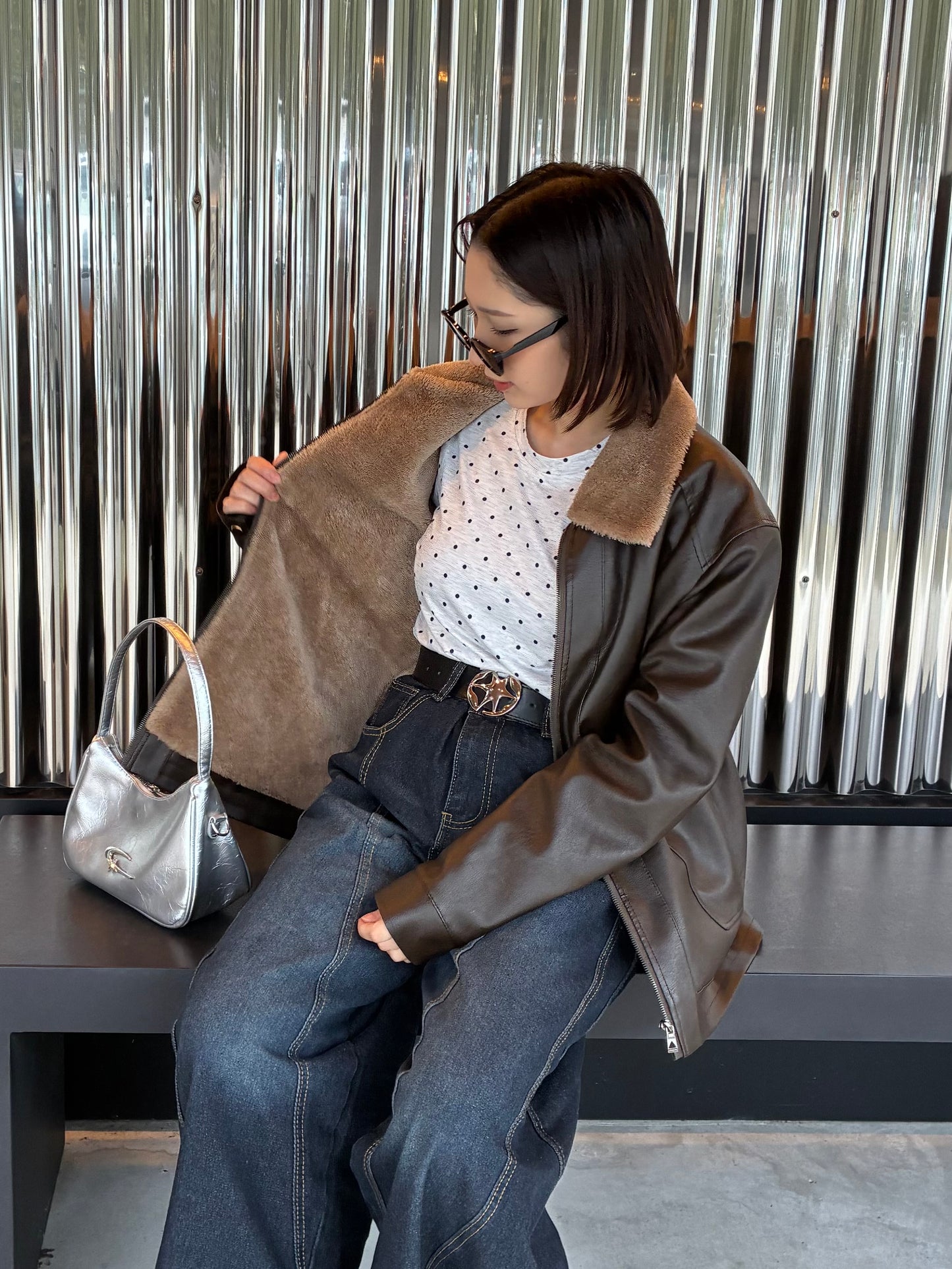 ブラウンフェイクレザージャケット DPA61454