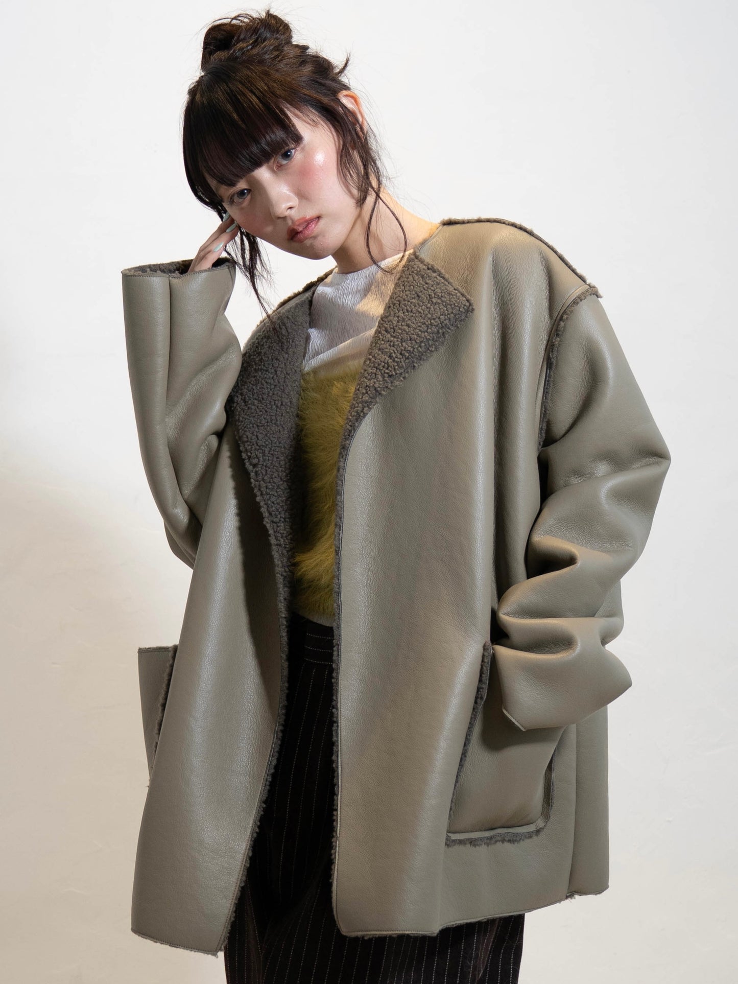 ポイントボアフェイクレザージャケット DPC02010