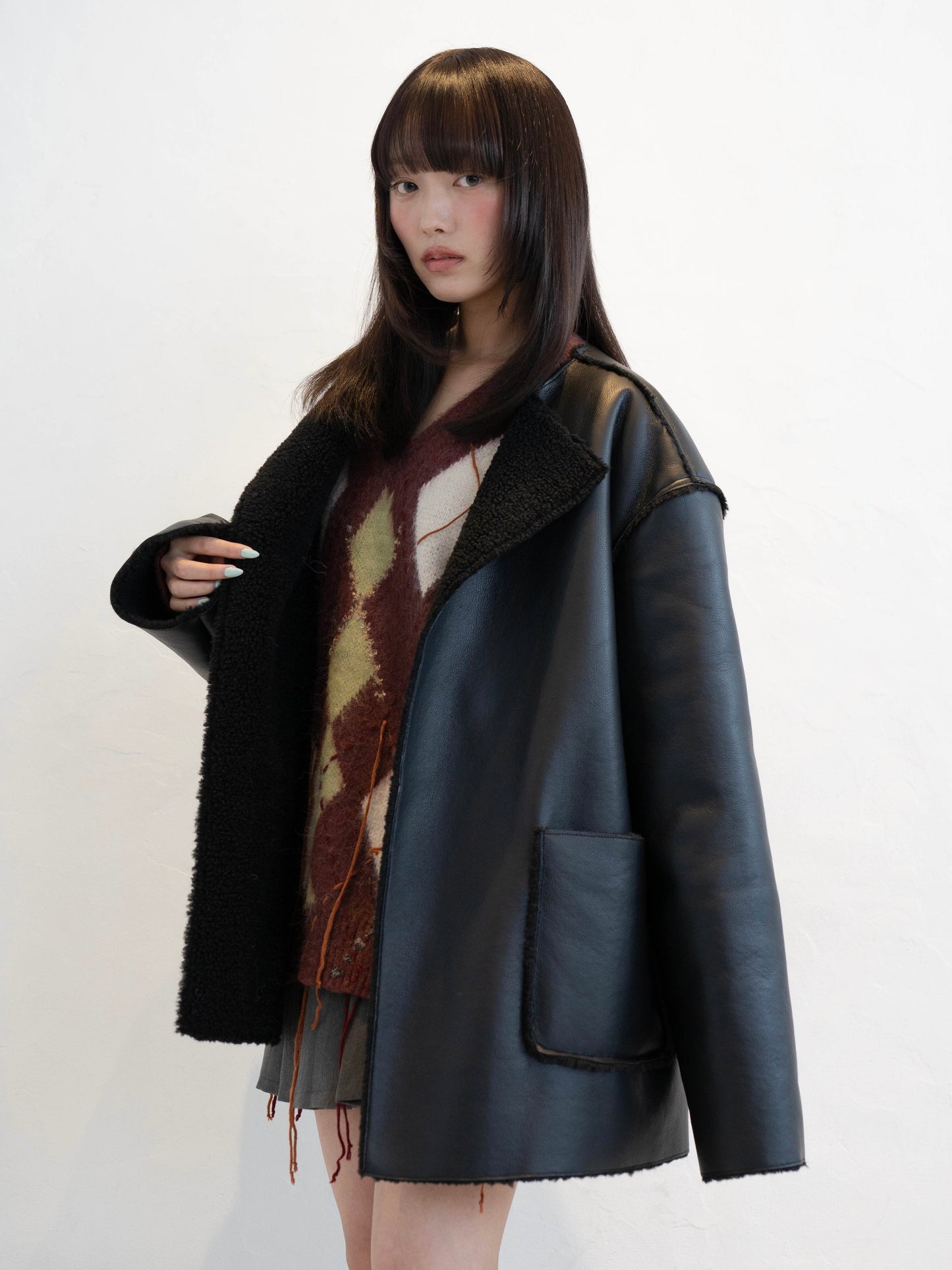 ポイントボアフェイクレザージャケット DPC02010