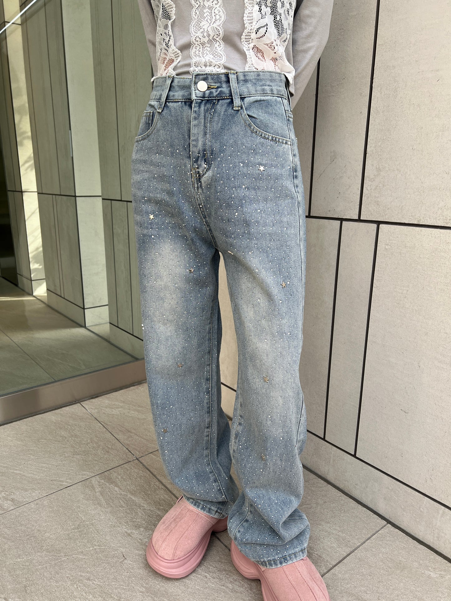 ラインストーンデニムパンツ DPB79252